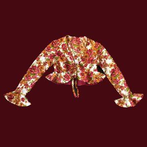 1970s Vintage Floral Tie Front Crop Top